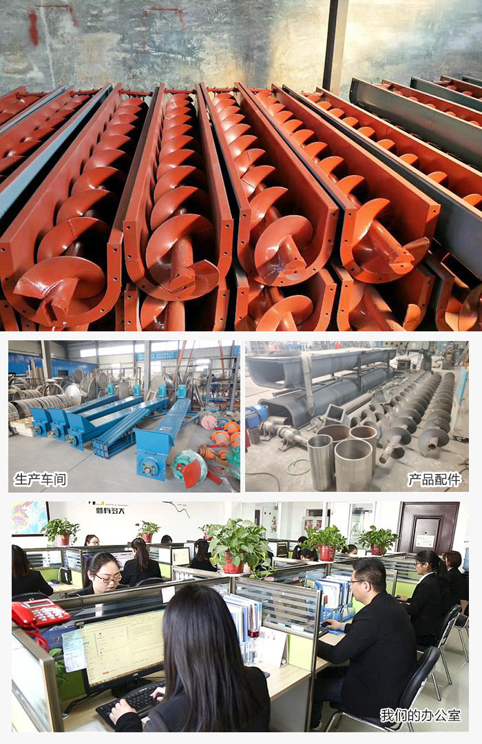 絞龍螺旋輸送機產(chǎn)品，廠區(qū)，以及辦公場地展示圖。