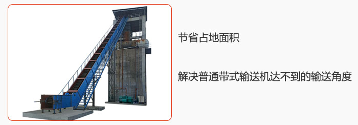 節(jié)省占地面積，解決普通帶式輸送機(jī)達(dá)不到的輸送角度。